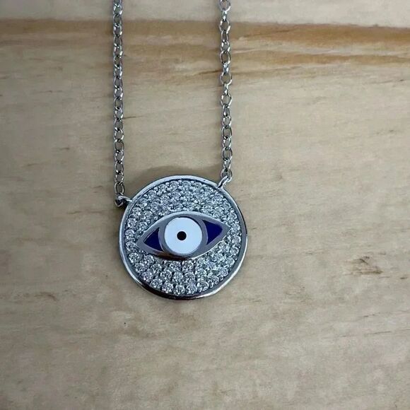 NWT Sterling Silver Evil Eye Necklace - Picture 1 of 7
